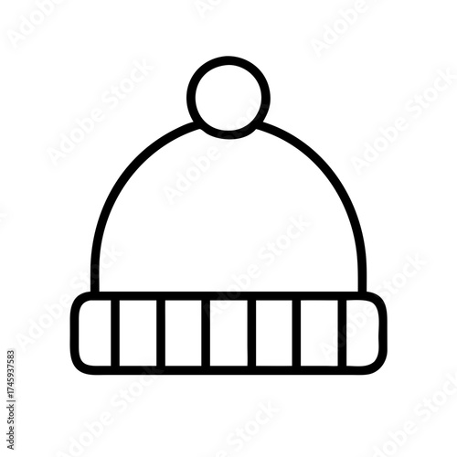 Vector art of winter hat icon a simple line drawing of a knitted hat with a pompom perfect for winter designs and holiday projects