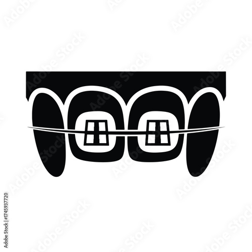 Dental braces icon solid line glyph for orthodontic treatment -  icon vector illustration - Logo vector icon symbol stock illustration