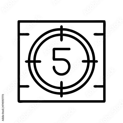 Vector art of countdown timer with number 5, indicating time remaining for a movie or event, simple and minimalist design