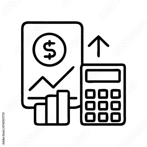 Vector art of financial report and calculator showing growth and profit, a simple illustration for finance and business concepts