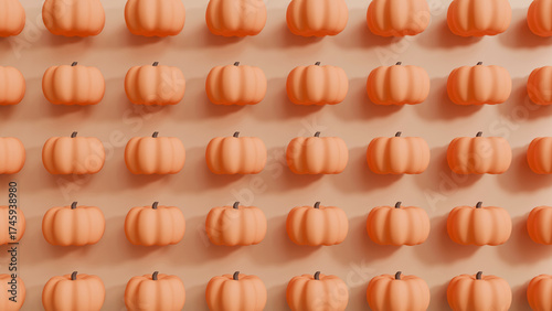 Front View 3D Pumpkin Pattern Halloween Fall Background Design
