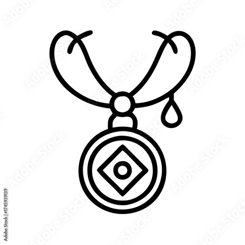 Vector art of necklace with pendant ancient talisman for protection and good luck in a simple line art style drawing