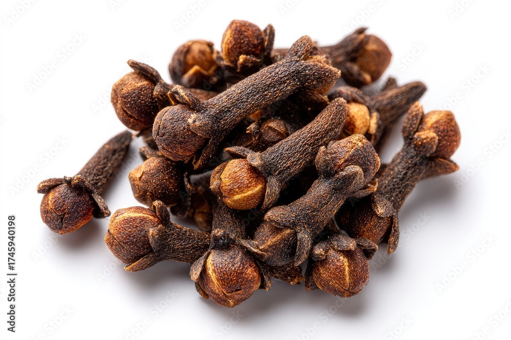 Obraz premium A pile of dried cloves rests on a plain white surface
