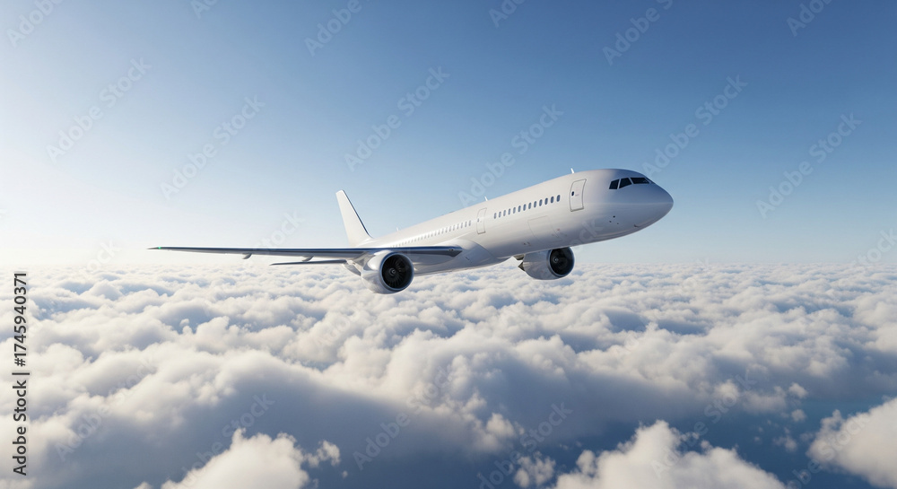 Obraz premium Futuristic Airplane Above the Clouds 