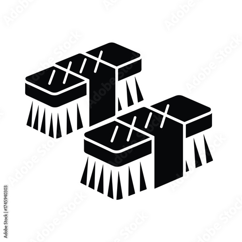 Two black cleaning brushes with white bristles solid icon -  icon vector illustration - Logo vector icon symbol stock illustration