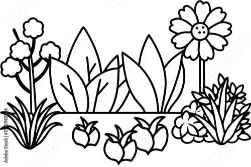 Minimal Garden Nature Line Art Vector on White Background