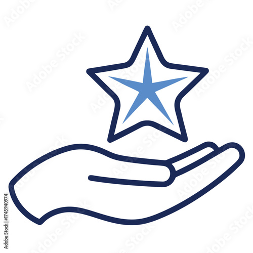 Hand holding a blue star icon symbolizing achievement and recognition