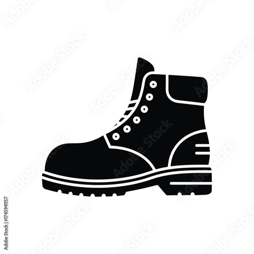 Solid black icon of a sturdy work boot for safety -  icon vector illustration - Logo vector icon symbol stock illustration