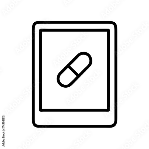 Vector art of tablet displaying a pill icon, representing healthcare, medicine, and pharmaceutical applications and information