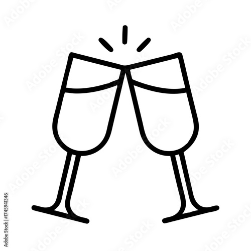 Vector art of two champagne glasses toasting with sparkle celebration, anniversary, or special occasion with sparkling wine