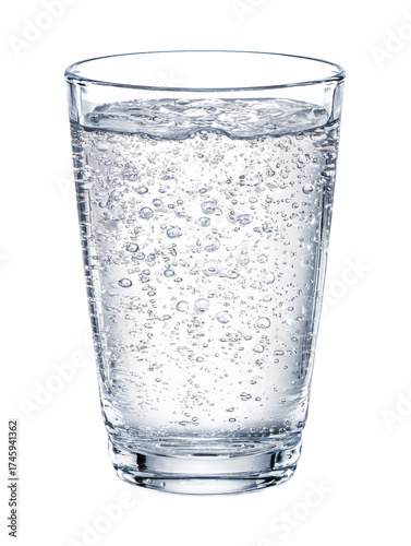 A refreshing glass of sparkling water with bubbles.