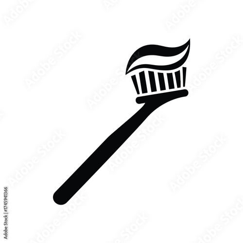 Line toothbrush icon with toothpaste glyph simple black and white -  icon vector illustration - Logo vector icon symbol stock illustration