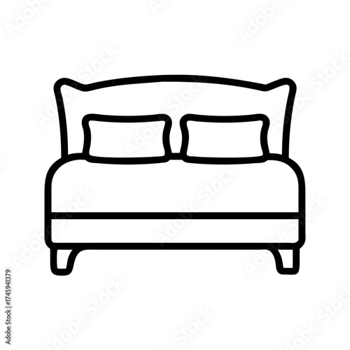 Vector art of double bed with pillows comfortable furniture for bedroom, hotel, or guest house relaxation and sleep concept