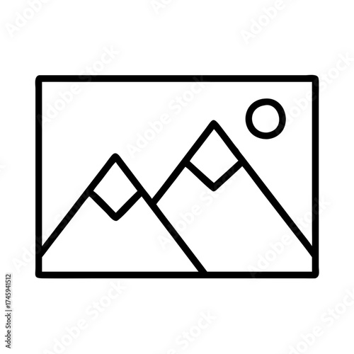 Vector art of mountain landscape illustration with sun, capturing the serene beauty of nature with simple lines and a peaceful atmosphere