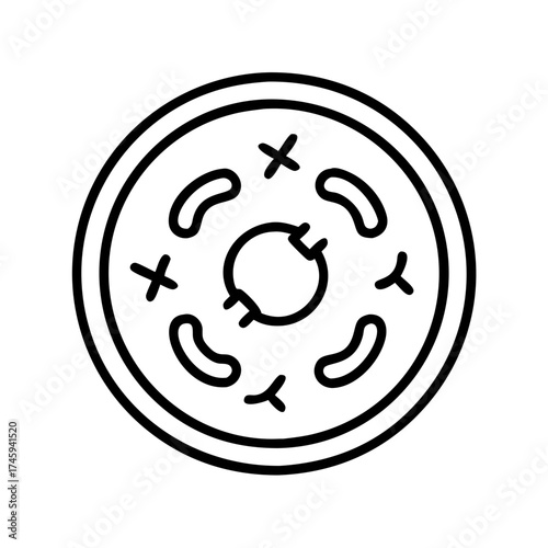 Vector art of outline icon of petri dish, perfect for scientific research and laboratory designs, conveying precision and analysis