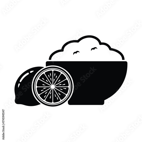 Simple icon of a bowl of food and lemon slice -  icon vector illustration - Logo vector icon symbol stock illustration