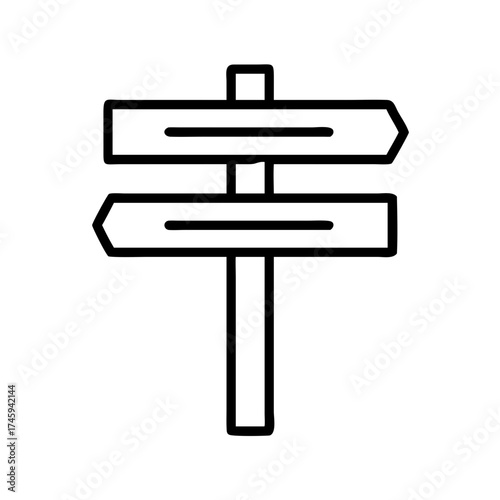 Vector art of directional signpost with two arrows pointing in opposite directions, simple and clean line art illustration