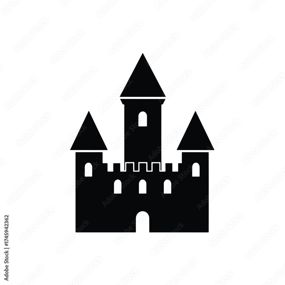 Fototapeta premium Solid black castle icon symbol for fantasy and history - icon vector illustration - Logo vector icon symbol stock illustration
