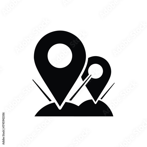 Two black map pin icons showing location markers on a -  icon vector illustration - Logo vector icon symbol stock illustration