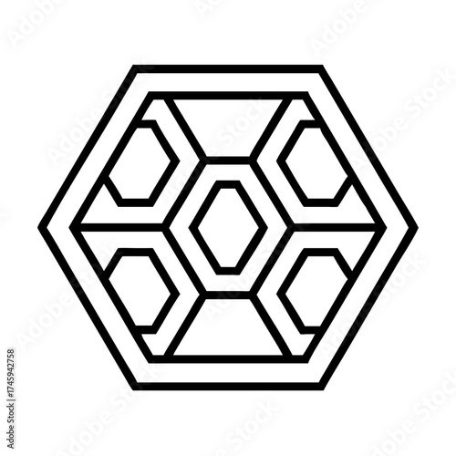 Vector art of hexagonal frame with geometric shapes inside, creating a turtle shell pattern modern design for backgrounds, and creative projects