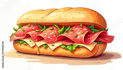 Appetizing Salami Sub Sandwich Illustration