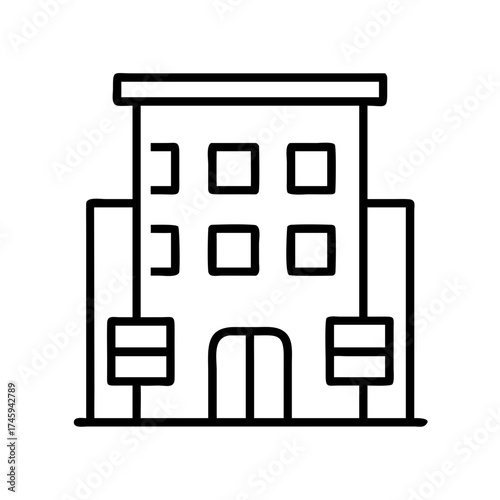 Vector art of commercial building line icon, depicting retail architecture, business establishment, and urban landscape in a simple style