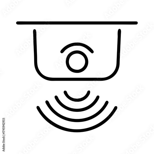 Vector art of ceiling mounted motion sensor detects movement using advanced technology for security and automation in a modern home
