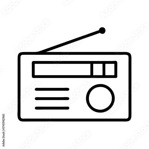 Vector art of vintage radio receiver, a classic electronic device for listening to music and news broadcasts from the past era
