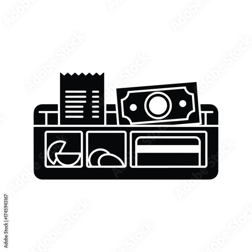 Cash register icon with money receipt and credit cards -  icon vector illustration - Logo vector icon symbol stock illustration