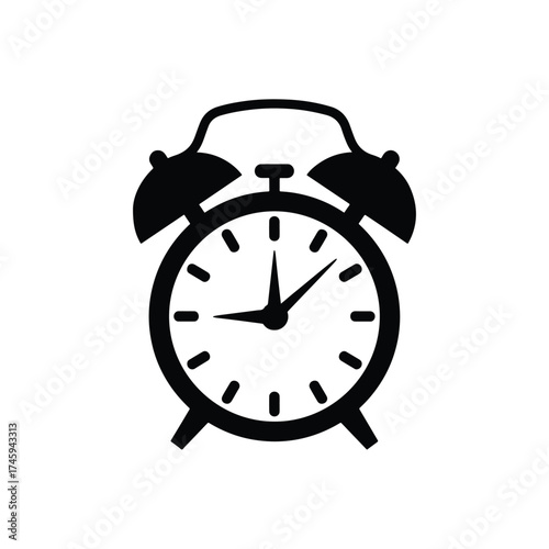 Simple black alarm clock icon for time management and waking up -  icon vector illustration - Logo vector icon symbol stock illustration