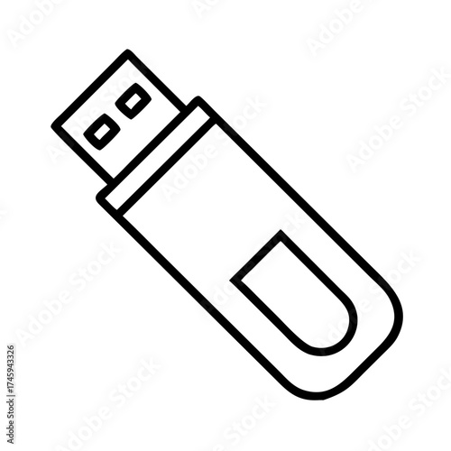 Vector art of simple flash drive icon minimalist outline vector illustration of a usb drive for data storage and transfer
