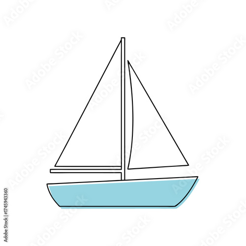 A minimalist illustration of a sailboat with a light blue hull and white sails, perfect for nautical themes.
