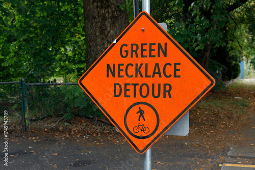 Orange detour sign for 
