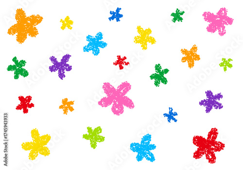 クレヨン素材　ランダムな花柄の背景