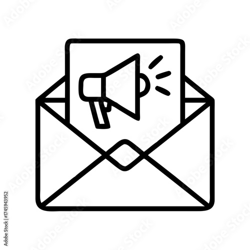 Vector art of email marketing and promotion concept an envelope with a megaphone inside, symbolizing advertising and communication