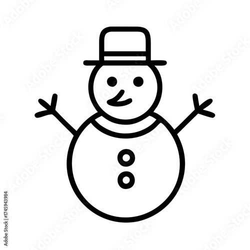 Vector art of snowman with hat a simple line drawing of a snowman with a hat and carrot nose in black and white