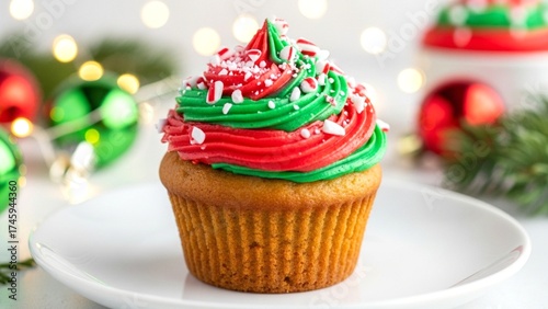 Single Christmas Cupcake on White Plate