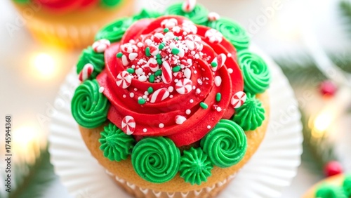 Overhead View of Elaborate Christmas Cupcake