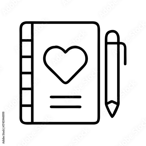 Vector art of diary with heart and pen a symbol of love, memory, and personal reflection, ideal for expressing emotions and thoughts