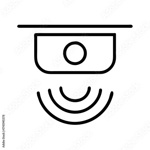 Vector art of ceiling mounted motion detector uses advanced sensor technology to detect movement for security and automation purposes