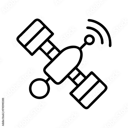 Vector art of satellite icon spacecraft orbiting earth for communication, navigation, and weather forecasting in simple line art