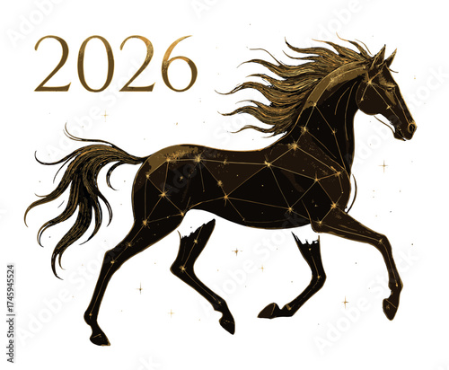 2026 glowing horse design on gold background