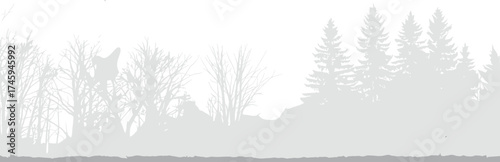 Forest Silhouette Serene Landscape Depicting Trees, Plants, and Tranquil Nature in a Misty Horizon