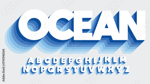 decorative bold shades of blue cascade effect typography