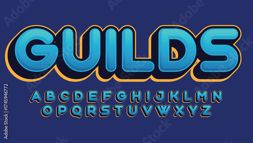 3d cartoon blue yellow outline display typography