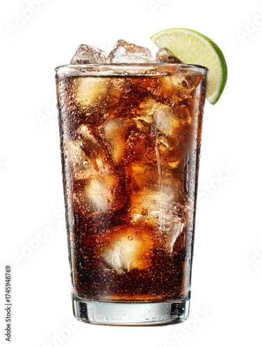 Refreshing Cola with Ice and Lime