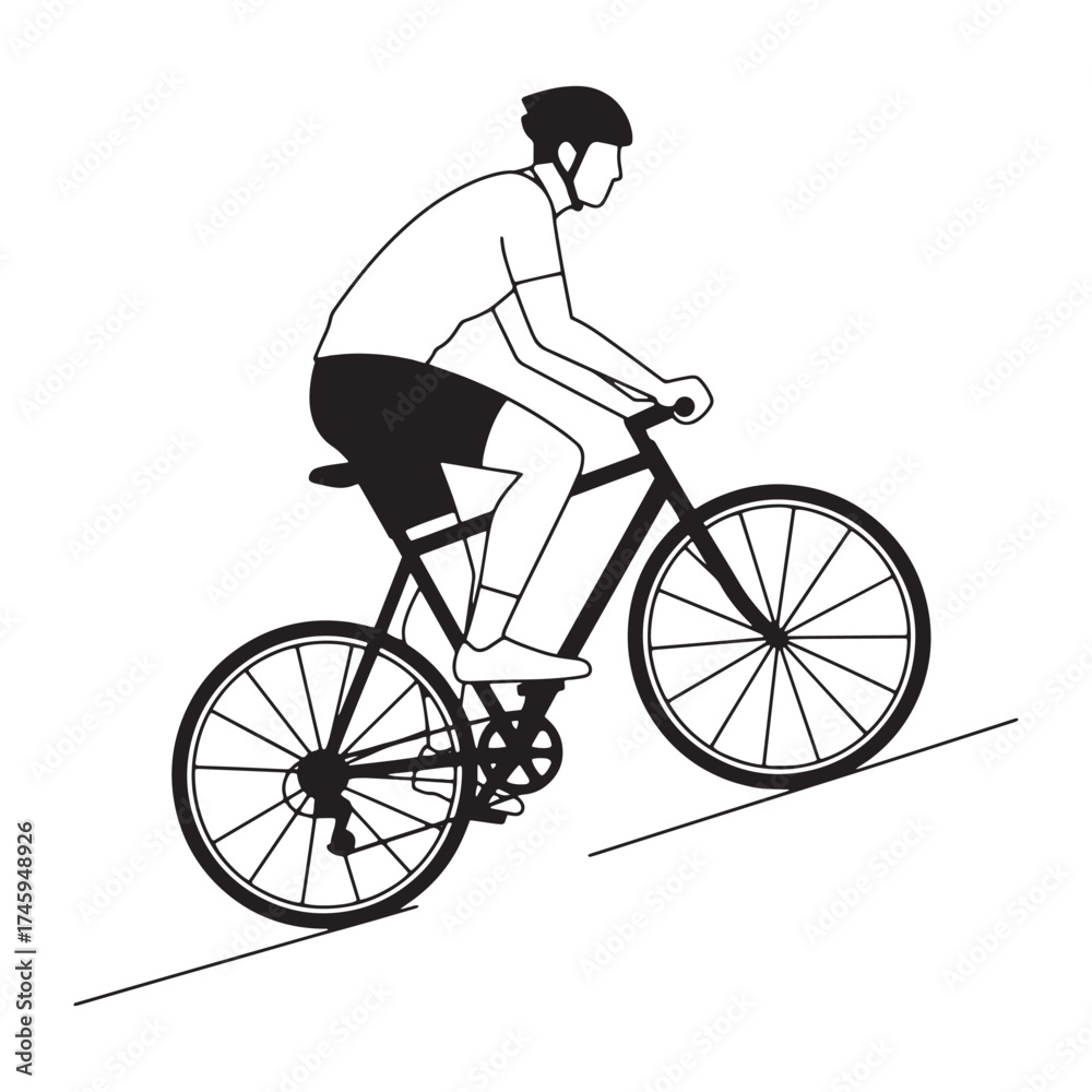 Obraz premium Cyclist on a bicycle riding uphill in a minimalist style