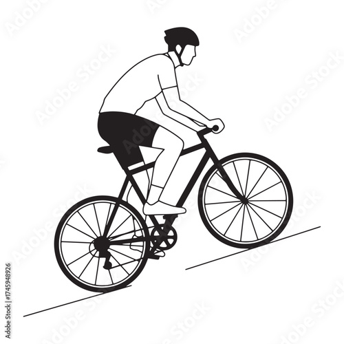 Cyclist on a bicycle riding uphill in a minimalist style
