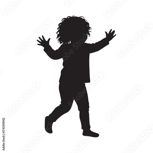 Silhouette of a child with curly hair reaching out