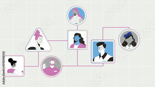 Team Collaboration Network Diagram with Connected Avatars